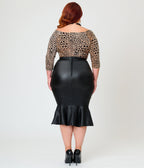 Unique Vintage Plus Size 1940s Black Leatherette Fishtail Lizette Wiggle Skirt - Unique Vintage - Pencil Skirts