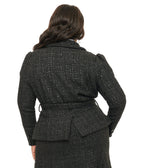 Unique Vintage Plus Size 1940s Black Lurex Tweed Belted Jacket - Unique Vintage - Womens, TOPS, OUTERWEAR