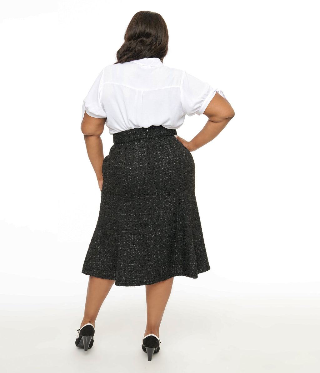 Unique Vintage Plus Size 1940s Black Lurex Tweed Tina Trumpet Skirt - Unique Vintage - Womens, BOTTOMS, SKIRTS
