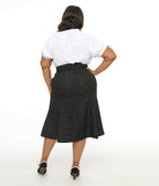 Unique Vintage Plus Size 1940s Black Lurex Tweed Tina Trumpet Skirt - Unique Vintage - Womens, BOTTOMS, SKIRTS