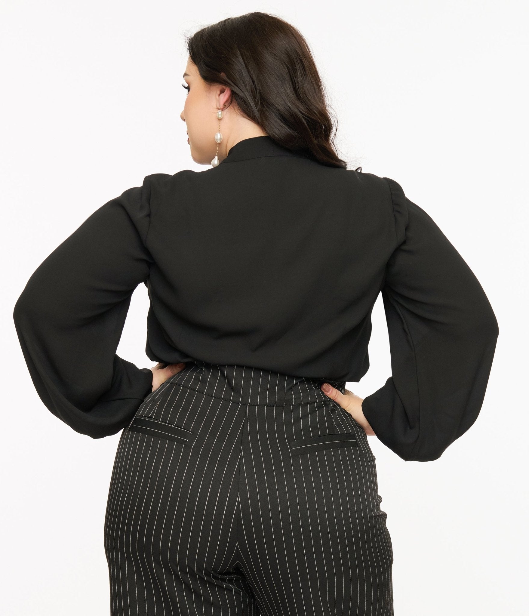 Unique Vintage Plus Size 1940s Black Neck Tie Blouse - Unique Vintage - Womens, TOPS, WOVEN TOPS