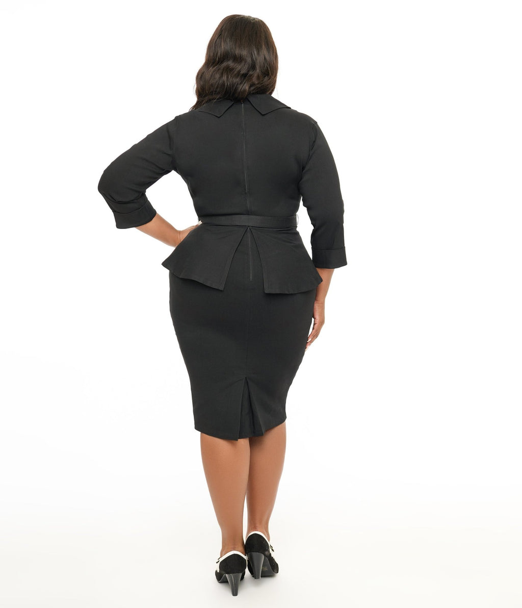 Unique Vintage Plus Size 1940s Black Peplum Cooper Suit Pencil Dress - Unique Vintage - Womens, DRESSES, WIGGLE