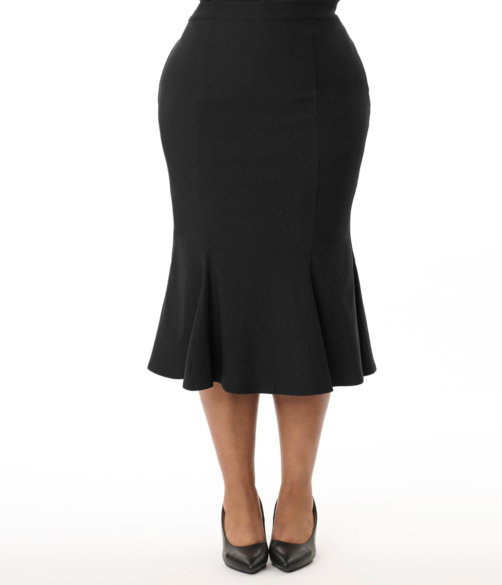 Unique Vintage Plus Size 1940s Black Trumpet Skirt - Unique Vintage - Womens, BOTTOMS, SKIRTS