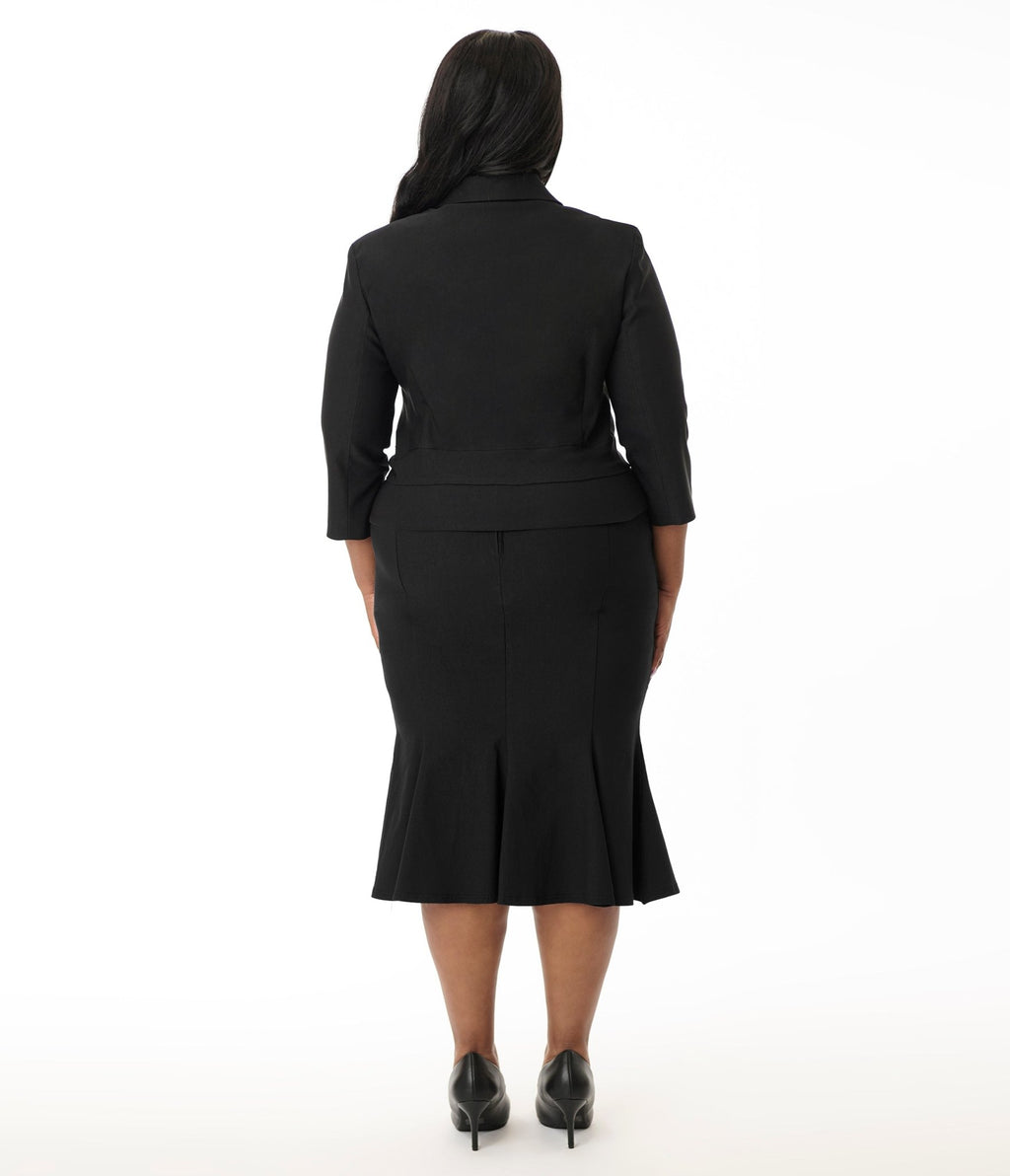 Unique Vintage Plus Size 1940s Black Trumpet Skirt - Unique Vintage - Womens, BOTTOMS, SKIRTS