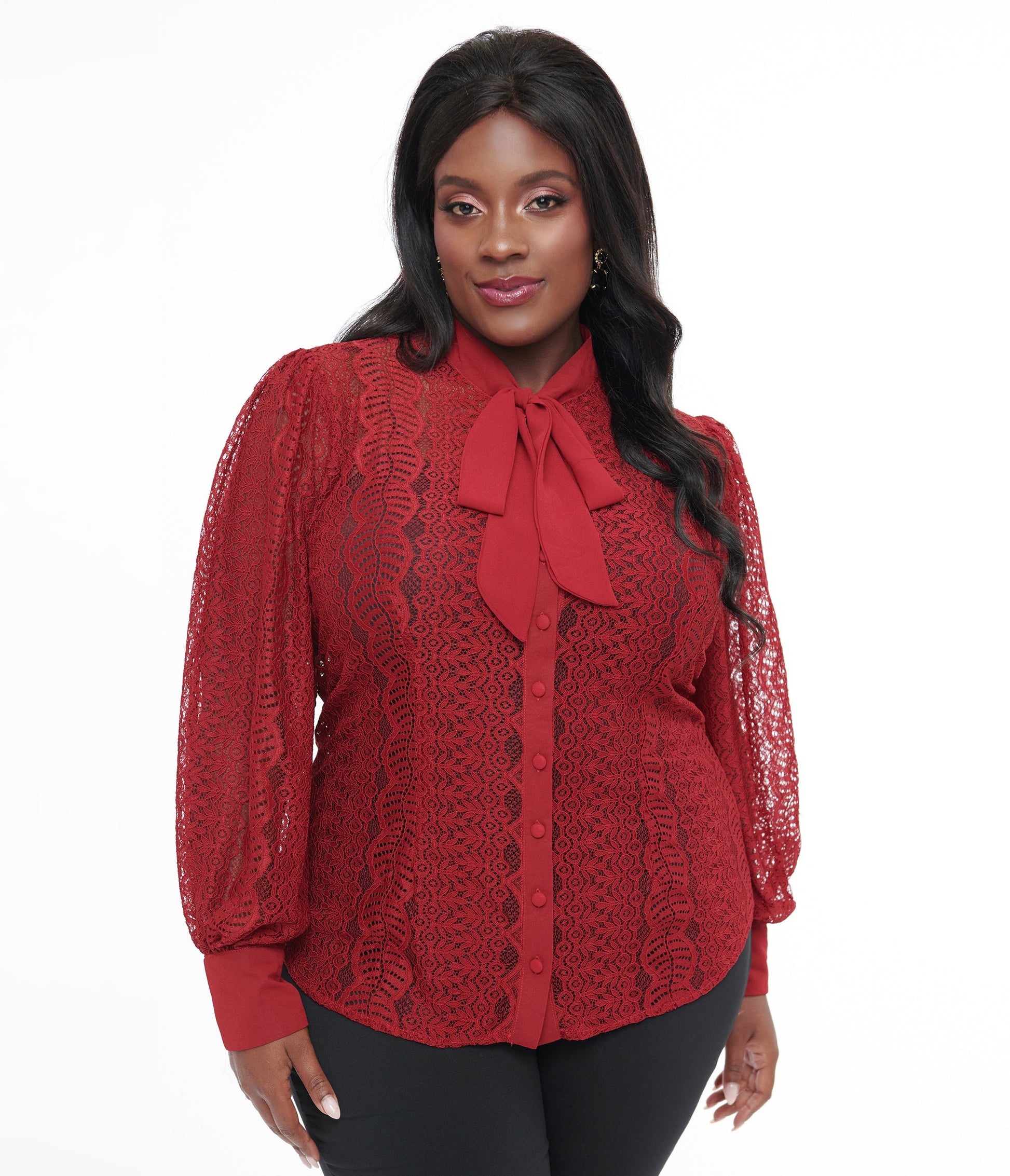 Unique Vintage Plus Size 1940s Burgundy Lace Gwen Blouse - Unique Vintage - Womens, TOPS, KNIT TOPS
