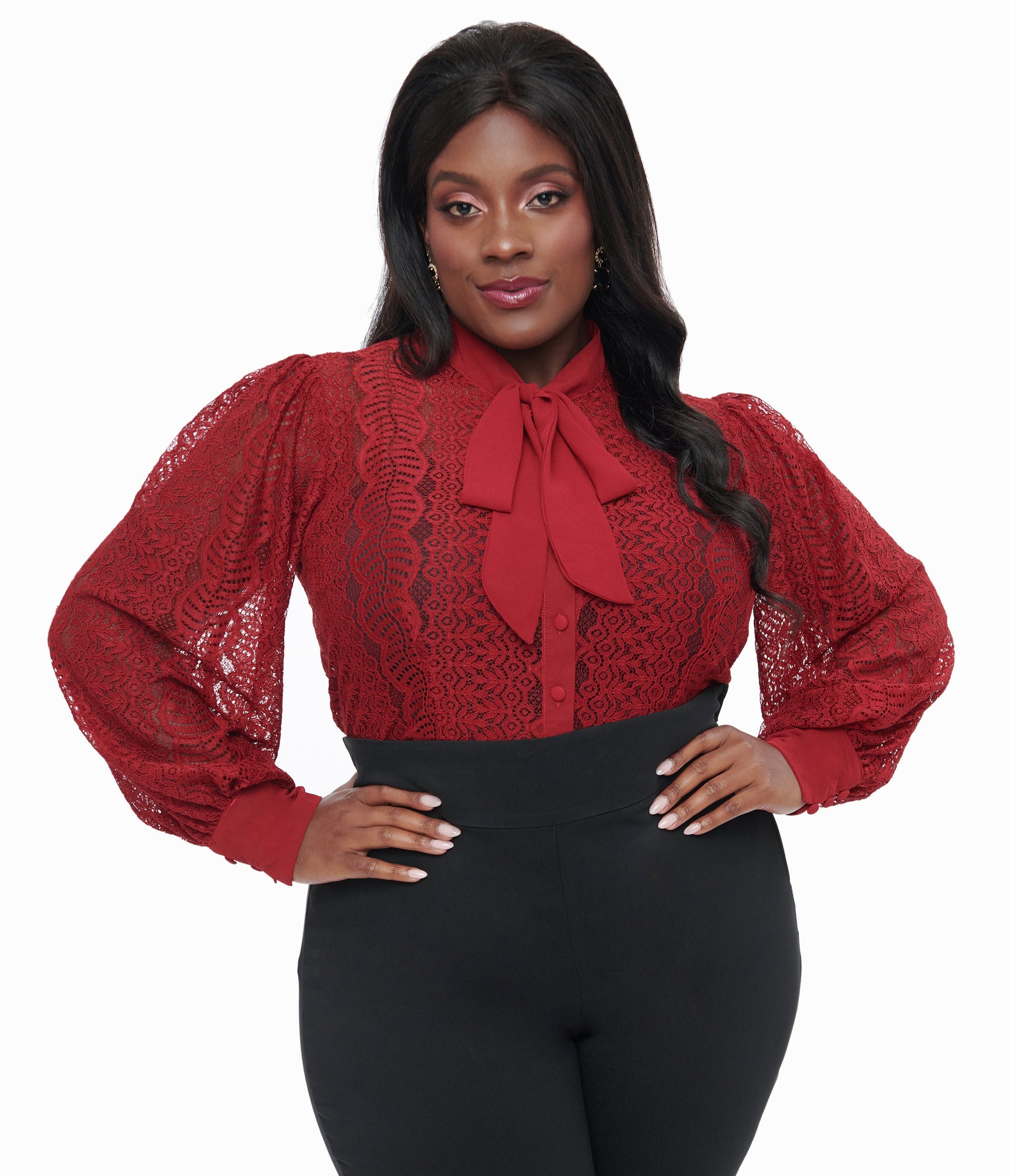 Unique Vintage Plus Size 1940s Burgundy Lace Gwen Blouse - Unique Vintage - Womens, TOPS, KNIT TOPS