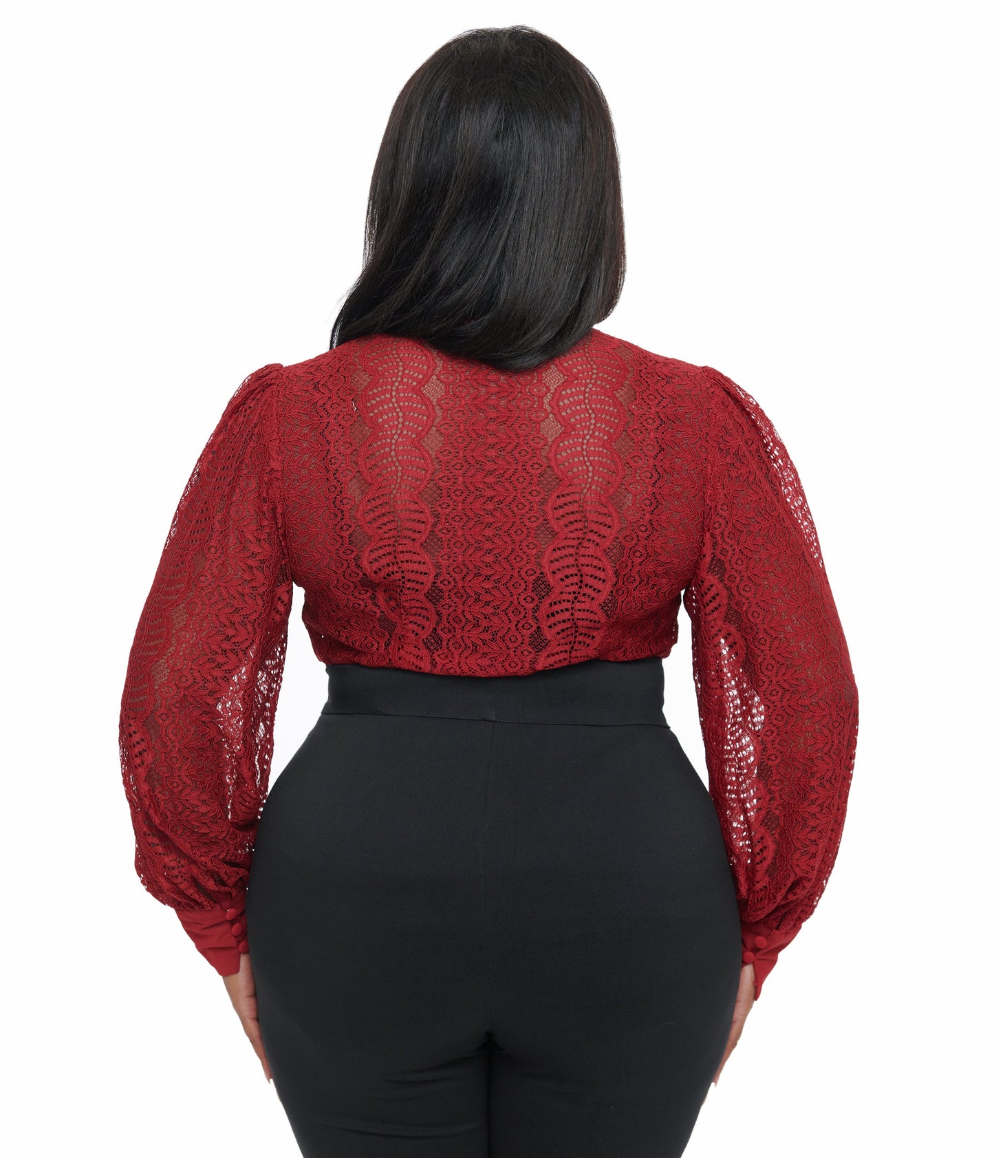 Unique Vintage Plus Size 1940s Burgundy Lace Gwen Blouse - Unique Vintage - Womens, TOPS, KNIT TOPS
