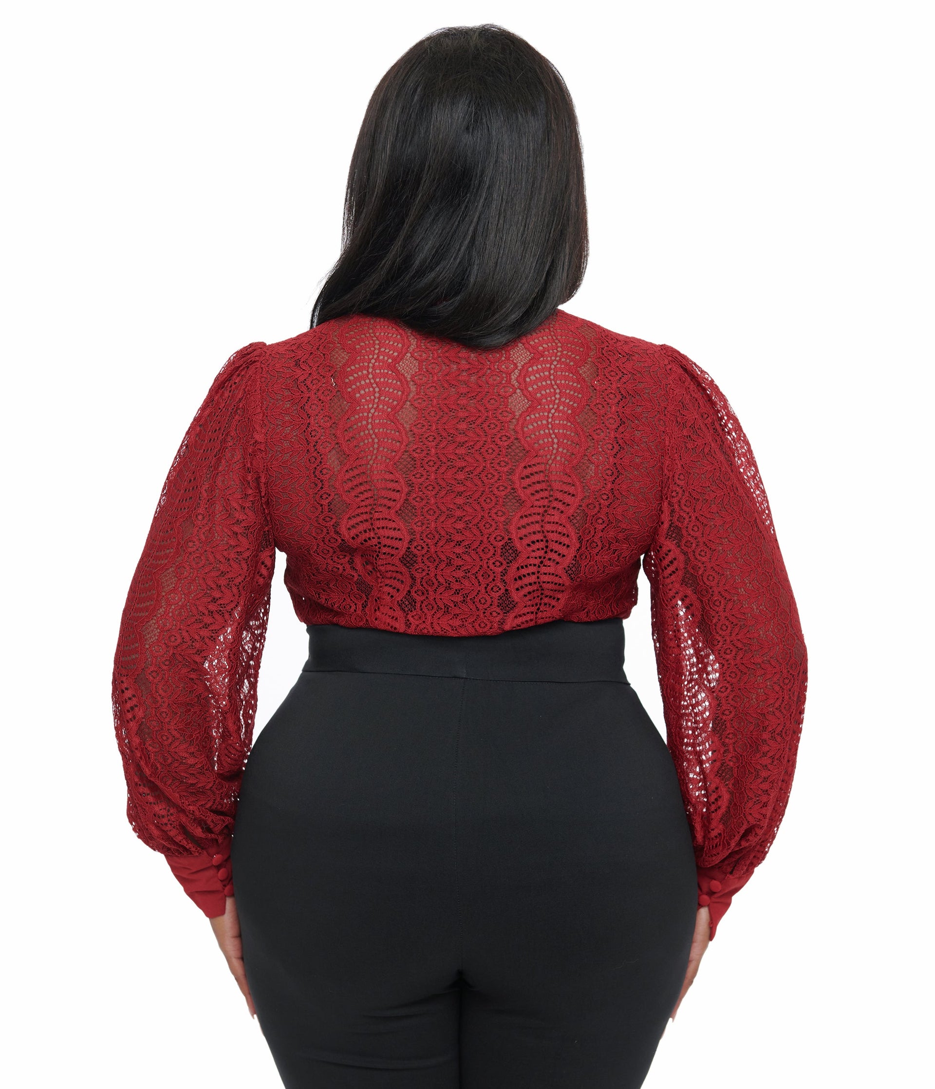 Unique Vintage Plus Size 1940s Burgundy Lace Gwen Blouse - Unique Vintage - Womens, TOPS, KNIT TOPS