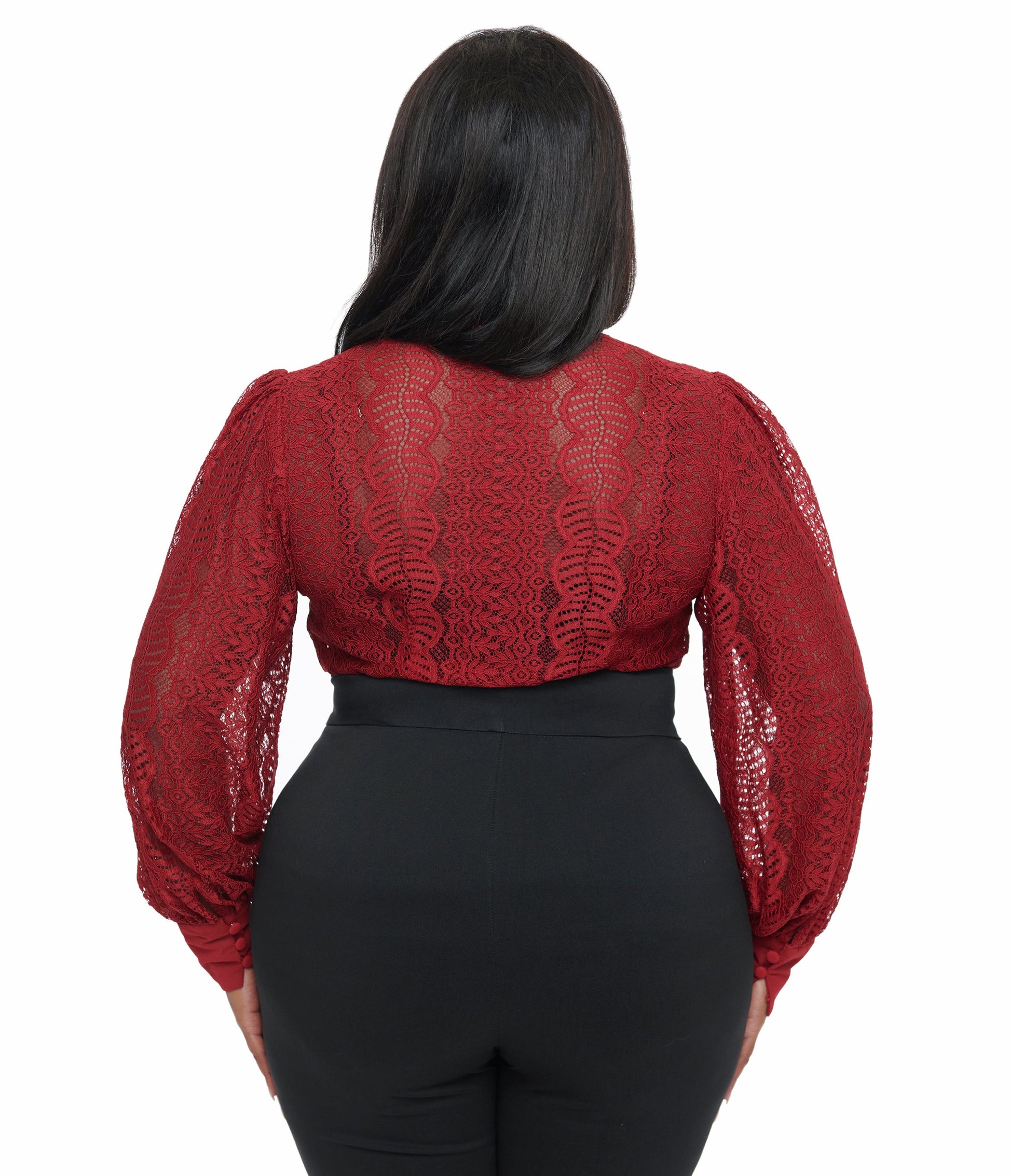 Unique Vintage Plus Size 1940s Burgundy Lace Gwen Blouse - Unique Vintage - Womens, TOPS, KNIT TOPS