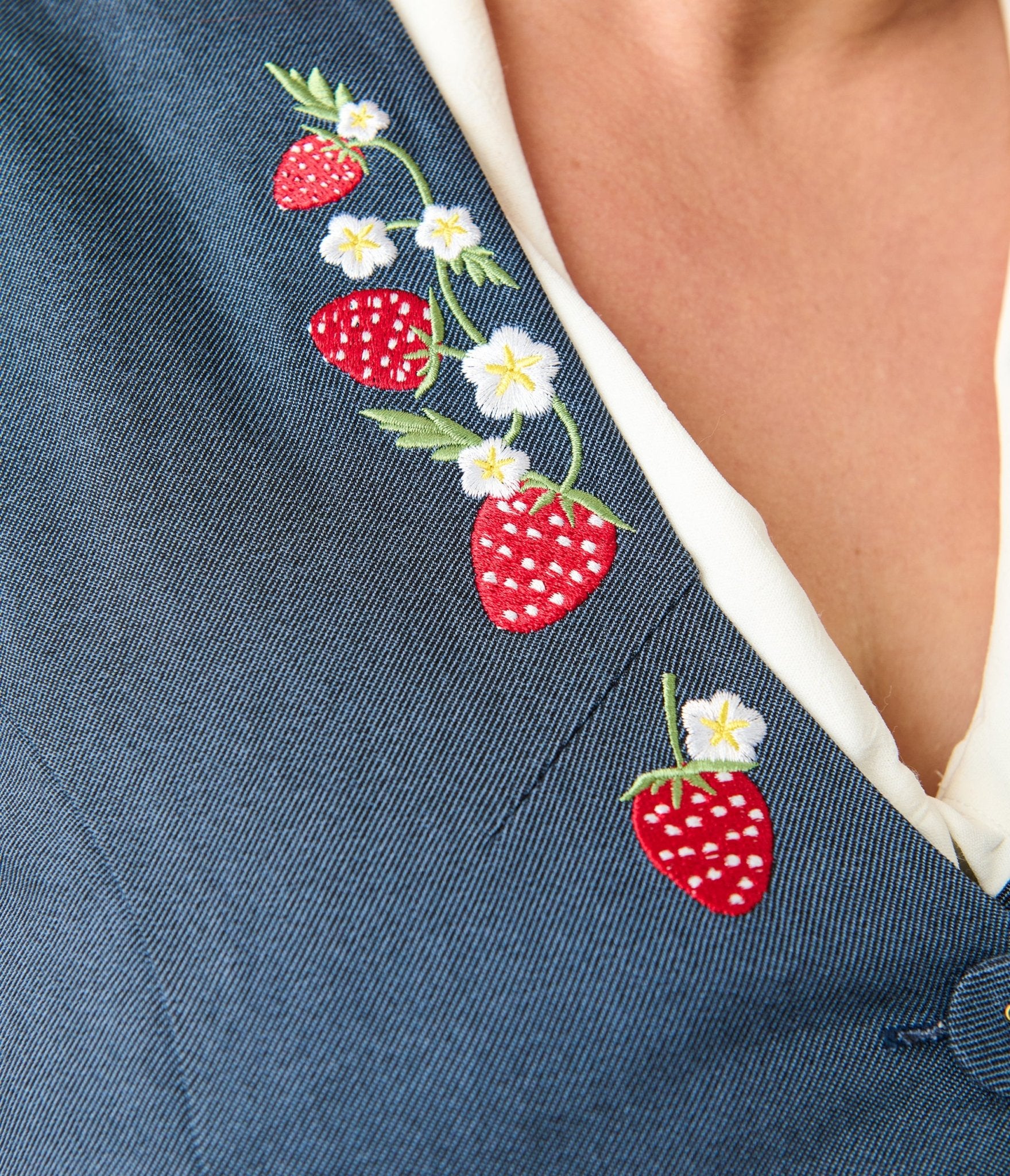 Unique Vintage Plus Size 1940s Denim Embroidered Button Up Vest - Unique Vintage - Womens, TOPS, SWEATERS AND VESTS