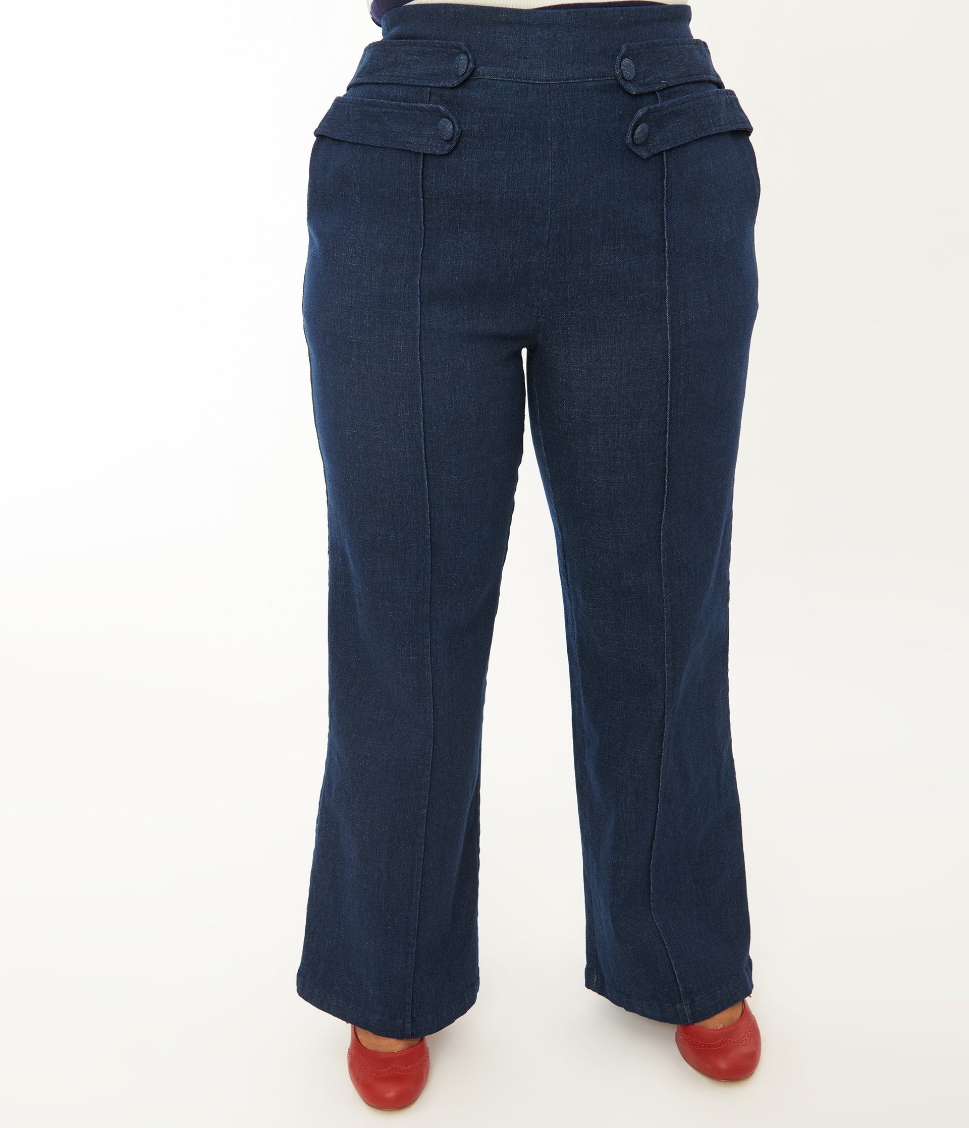 Unique Vintage Plus Size 1940s Denim High Waist Wide Leg Tab Pants - Unique Vintage - Womens, BOTTOMS, PANTS