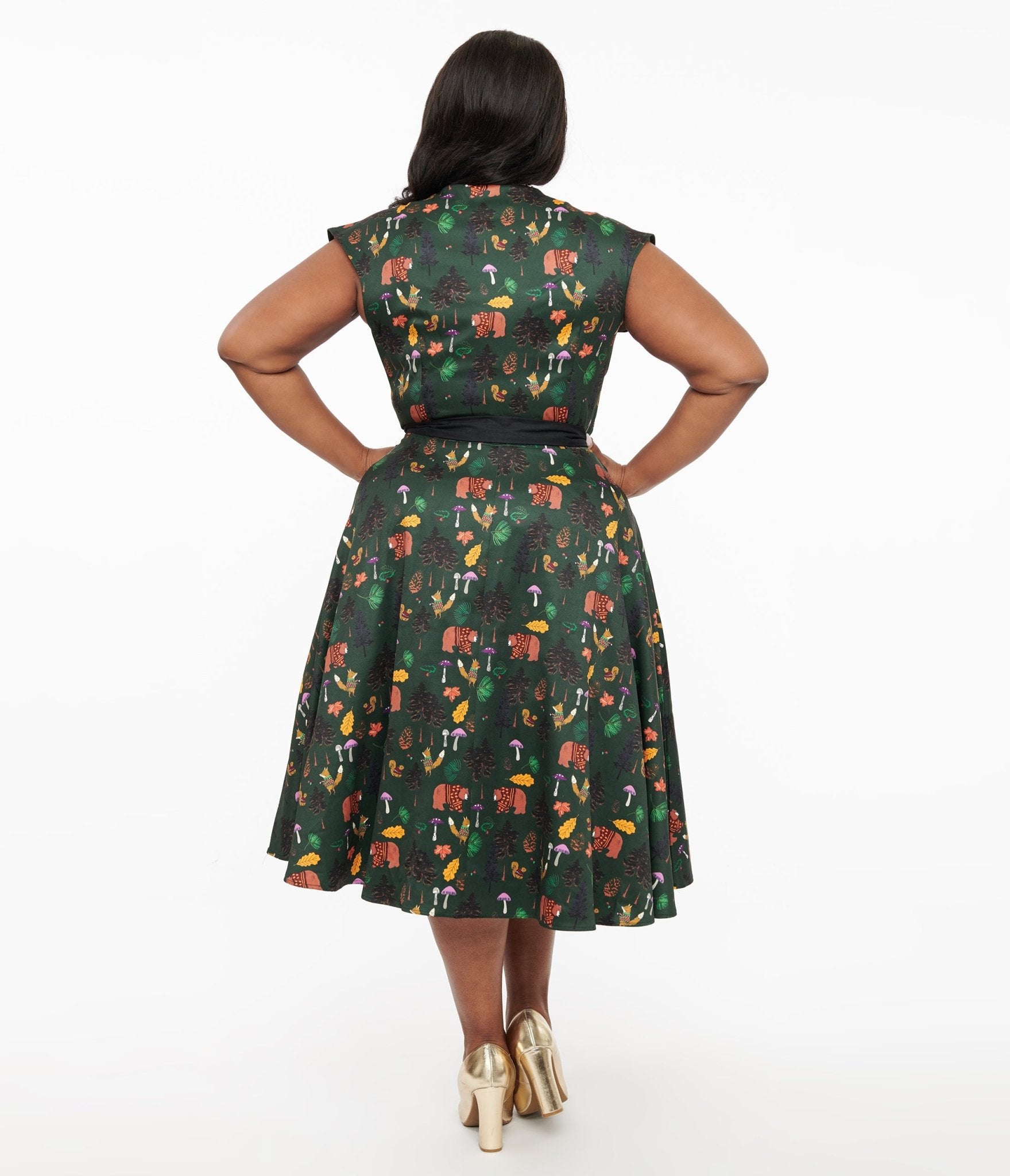 Unique Vintage Plus Size 1940s Forest Green Woodland Creature Hedda Swing Dress - Unique Vintage - Womens, DRESSES, SWING