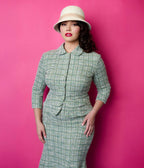 Unique Vintage Plus Size 1940s Green Plaid Boucle Peplum Jacket - Unique Vintage - Womens, TOPS, OUTERWEAR
