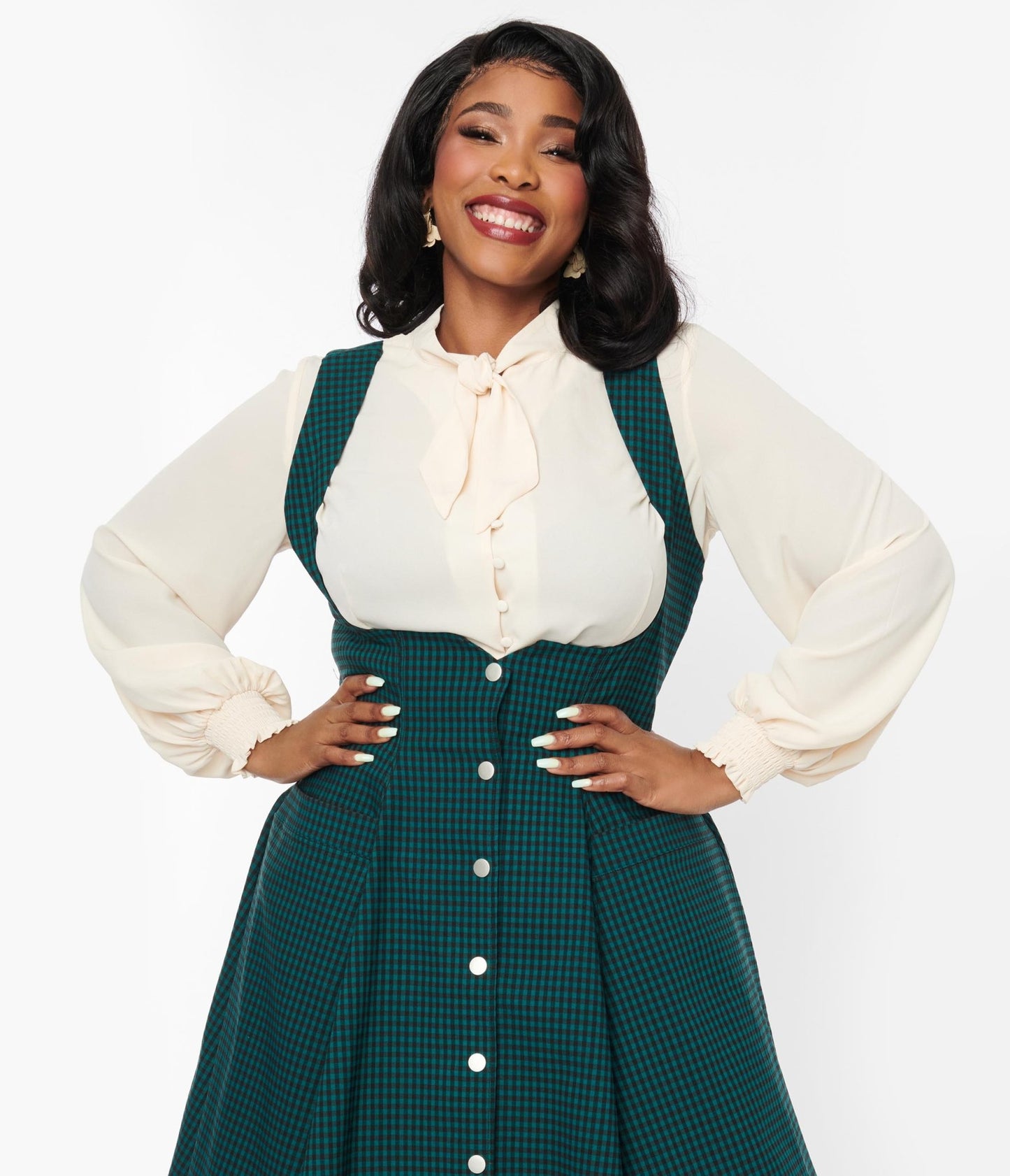 Unique Vintage Plus Size 1940s Ivory Neck Tie Blouse - Unique Vintage - Womens, TOPS, WOVEN TOPS