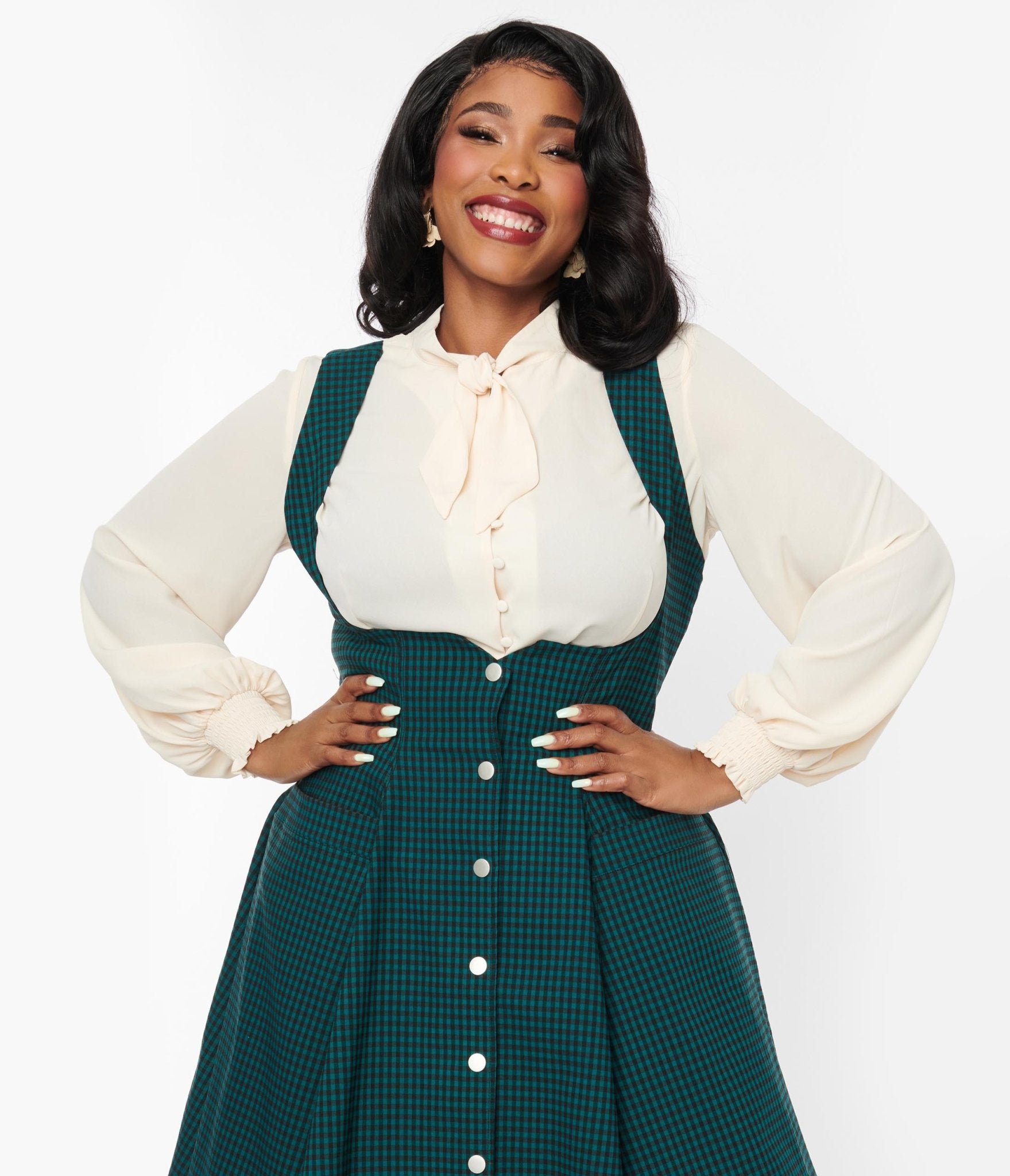 Unique Vintage Plus Size 1940s Ivory Neck Tie Blouse - Unique Vintage - Womens, TOPS, WOVEN TOPS