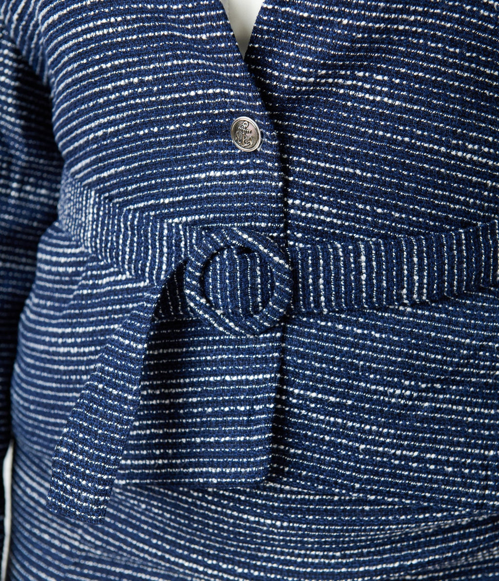 Unique Vintage Plus Size 1940s Navy & White Tweed Belted Jacket - Unique Vintage - Womens, TOPS, OUTERWEAR