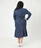 Unique Vintage Plus Size 1940s Navy & White Tweed Tina Trumpet Skirt - Unique Vintage - Womens, BOTTOMS, SKIRTS