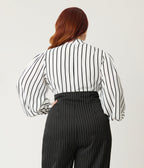 Unique Vintage Plus Size 1940s White & Black Stripe Neck Tie Gwen Blouse - Unique Vintage - Womens, TOPS, WOVEN TOPS
