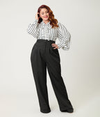 Unique Vintage Plus Size 1940s White & Black Stripe Neck Tie Gwen Blouse - Unique Vintage - Womens, TOPS, WOVEN TOPS