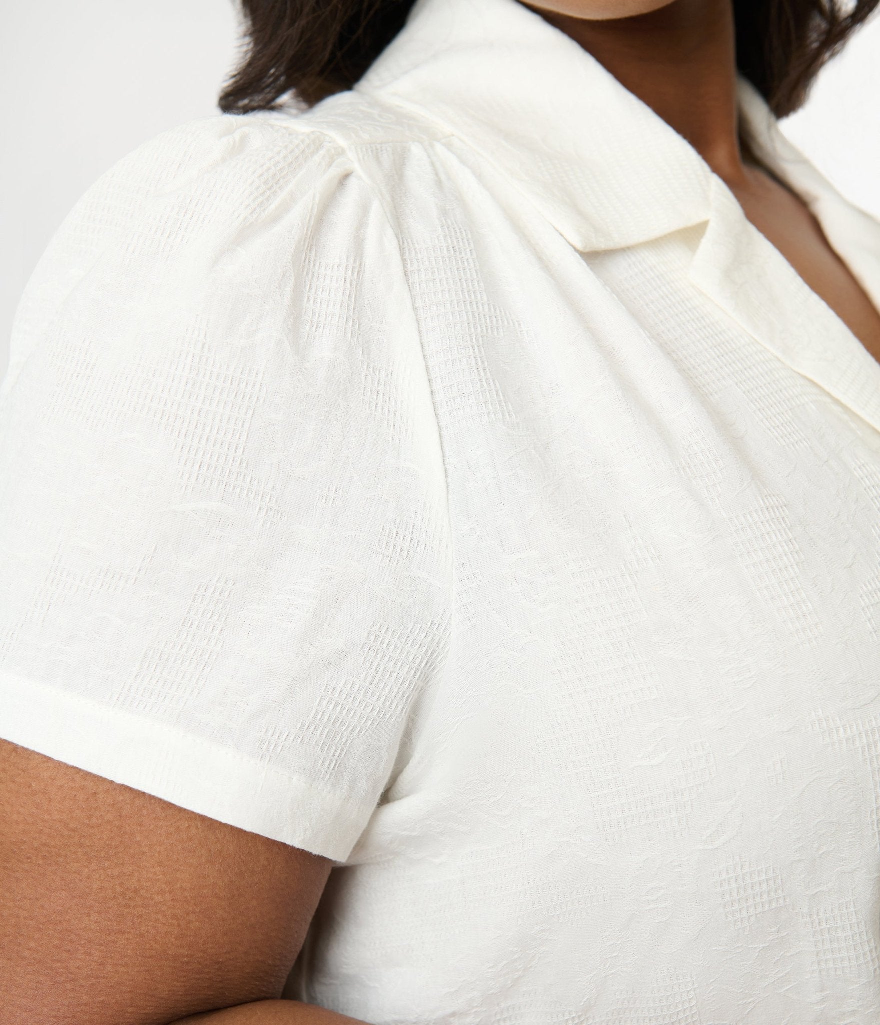 Unique Vintage Plus Size 1940s White Jacquard Notched Collar Blouse - Unique Vintage - Womens, TOPS, WOVEN TOPS