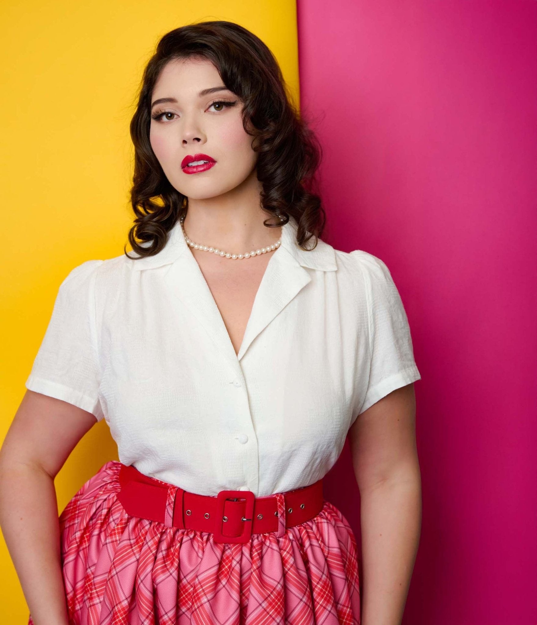 Unique Vintage Plus Size 1940s White Jacquard Notched Collar Blouse - Unique Vintage - Womens, TOPS, WOVEN TOPS
