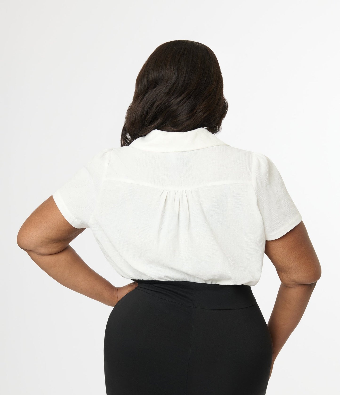 Unique Vintage Plus Size 1940s White Jacquard Notched Collar Blouse - Unique Vintage - Womens, TOPS, WOVEN TOPS