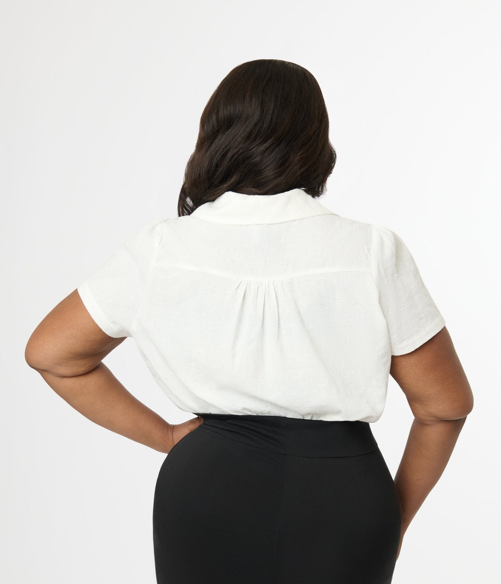 Unique Vintage Plus Size 1940s White Jacquard Notched Collar Blouse - Unique Vintage - Womens, TOPS, WOVEN TOPS