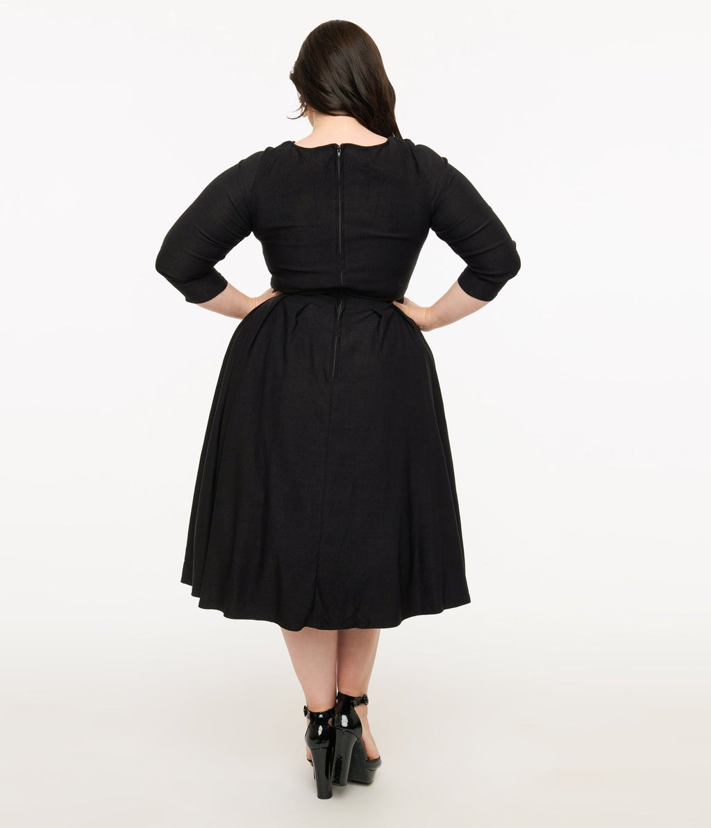 Unique Vintage Plus Size 1950s Black Bengaline Front Twist Swing Dress - Unique Vintage - Womens, DRESSES, SWING
