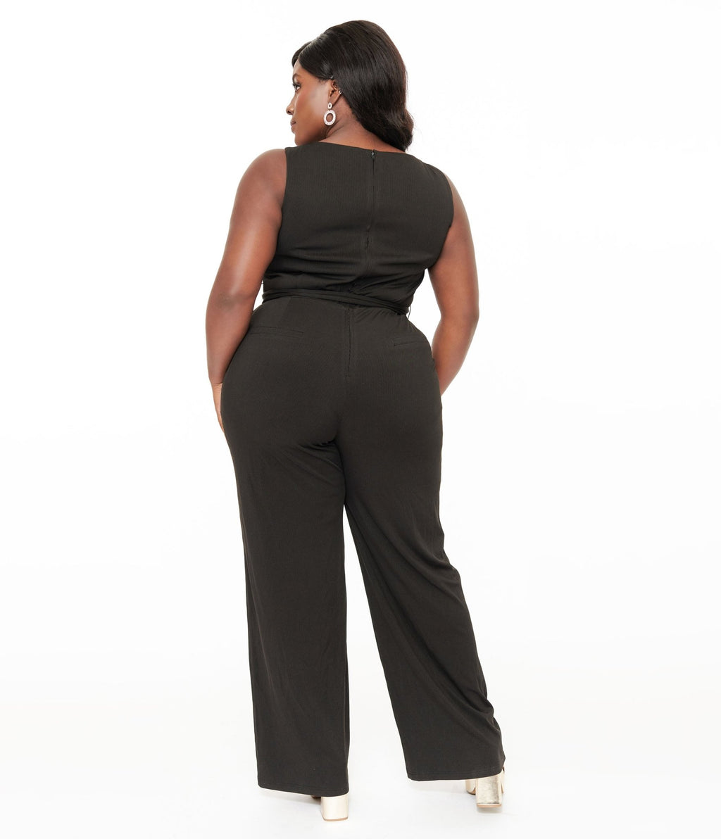 Unique Vintage Plus Size 1950s Black Boat Neck Jumpsuit - Unique Vintage - Womens, BOTTOMS, ROMPERS AND JUMPSUITS