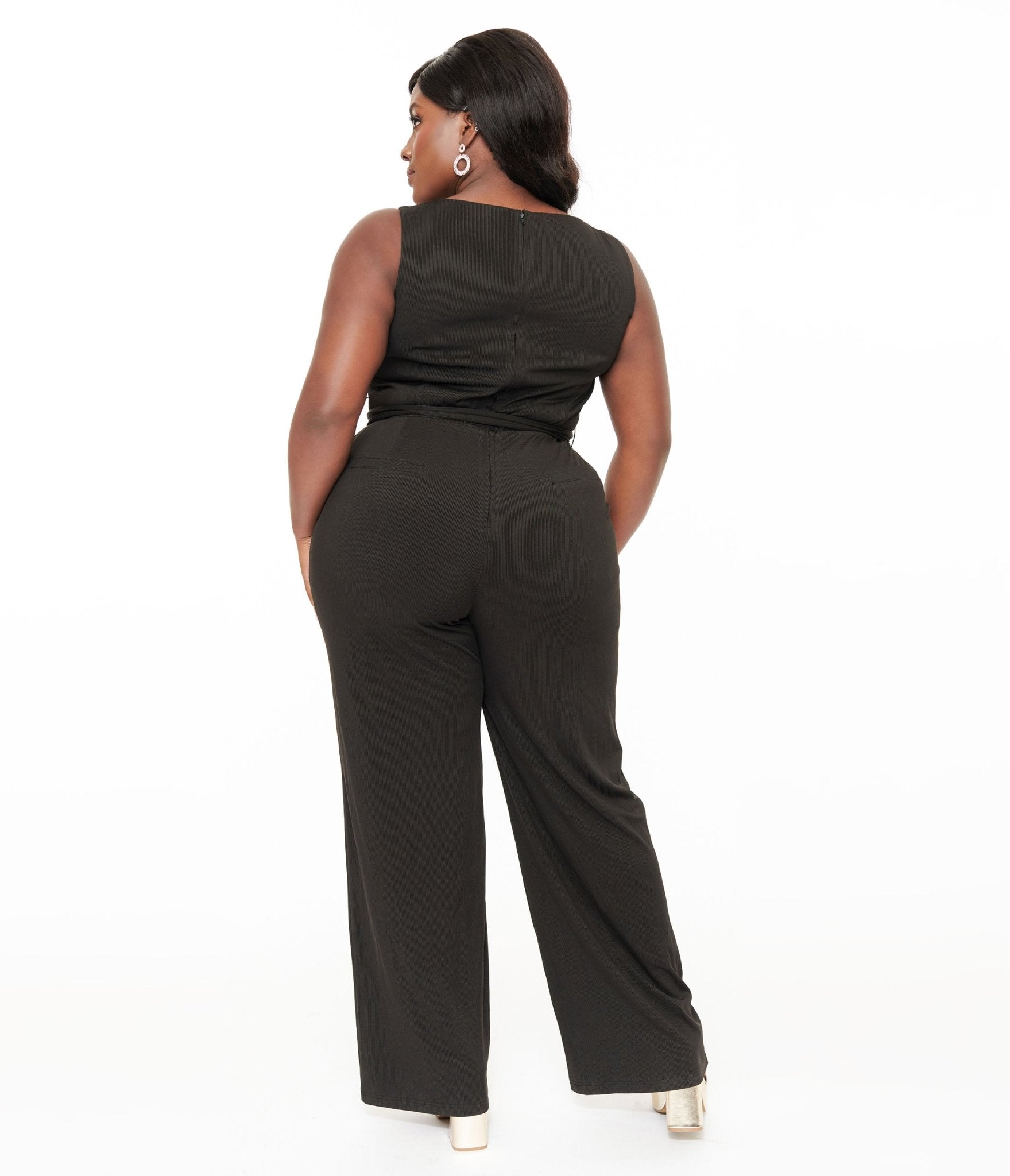 Unique Vintage Plus Size 1950s Black Boat Neck Jumpsuit - Unique Vintage - Womens, BOTTOMS, ROMPERS AND JUMPSUITS