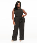 Unique Vintage Plus Size 1950s Black Boat Neck Jumpsuit - Unique Vintage - Womens, BOTTOMS, ROMPERS AND JUMPSUITS