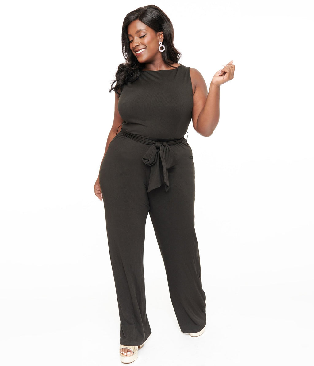 Unique Vintage Plus Size 1950s Black Boat Neck Jumpsuit - Unique Vintage - Womens, BOTTOMS, ROMPERS AND JUMPSUITS