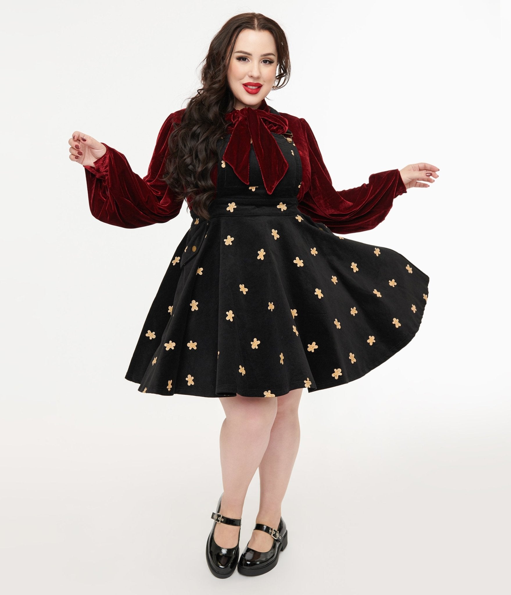 Unique Vintage Plus Size 1950s Black & Gingerbread Brionne Pinafore Skirt - Unique Vintage - Womens, BOTTOMS, SKIRTS