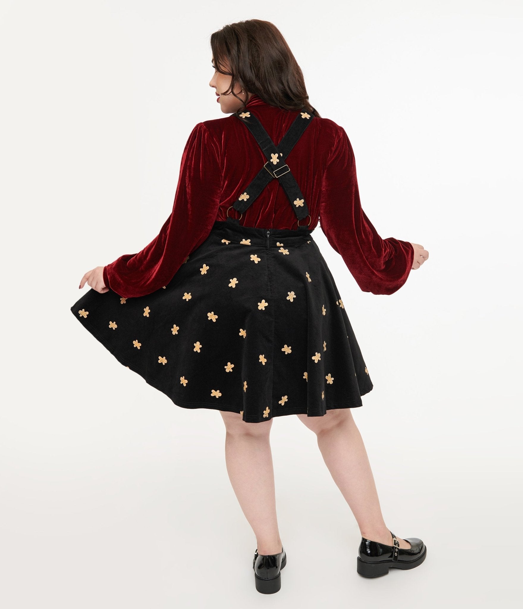 Unique Vintage Plus Size 1950s Black & Gingerbread Brionne Pinafore Skirt - Unique Vintage - Womens, BOTTOMS, SKIRTS