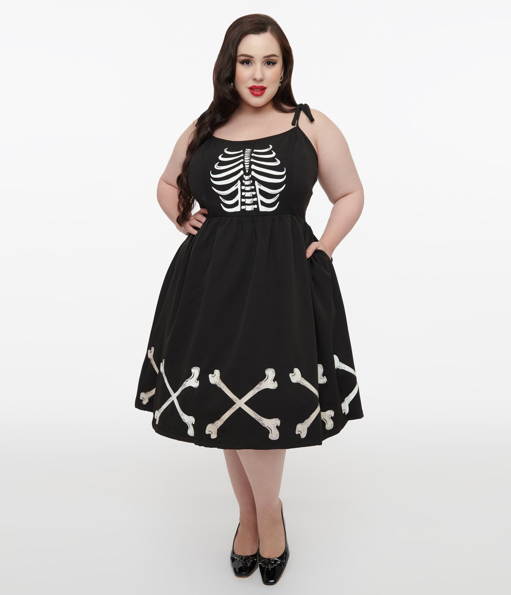 Unique Vintage Plus Size 1950s Black & Glow in the Dark Skeleton Bobbie Swing Dress - Unique Vintage - Womens, DRESSES, SWING