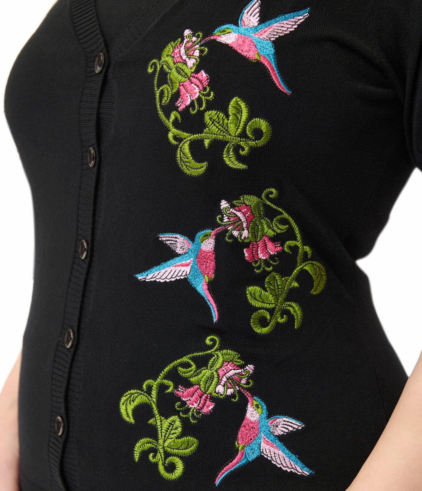 Unique Vintage Plus Size 1950s Black Hummingbird Embroidered Cardigan - Unique Vintage - Womens, TOPS, SWEATERS