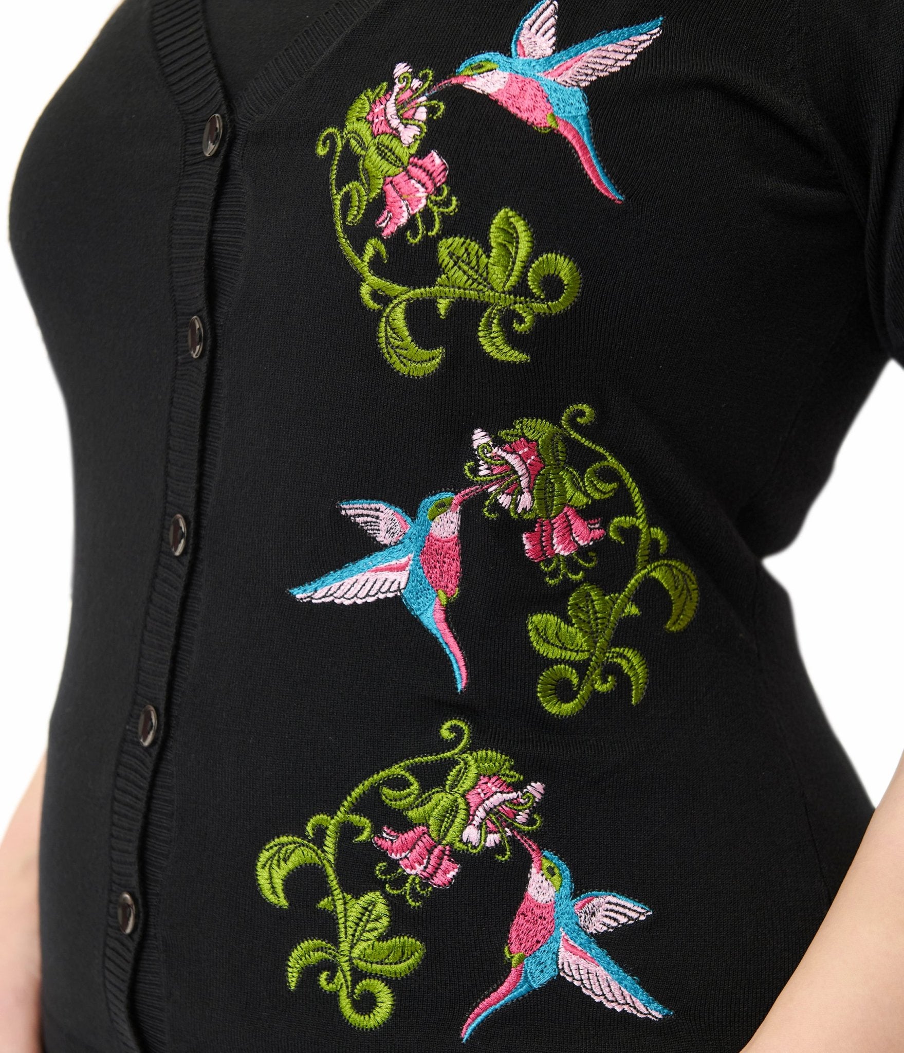 Unique Vintage Plus Size 1950s Black Hummingbird Embroidered Cardigan - Unique Vintage - Womens, TOPS, SWEATERS