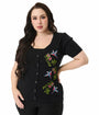 Unique Vintage Plus Size 1950s Black Hummingbird Embroidered Cardigan