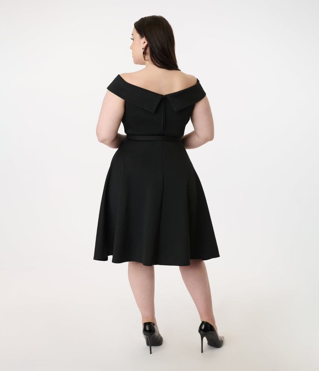 Unique Vintage Plus Size 1950s Black Off the Shoulder Swing Dress - Unique Vintage - Womens, DRESSES, SWING
