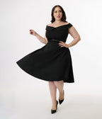 Unique Vintage Plus Size 1950s Black Off the Shoulder Swing Dress - Unique Vintage - Womens, DRESSES, SWING