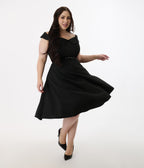Unique Vintage Plus Size 1950s Black Off the Shoulder Swing Dress - Unique Vintage - Womens, DRESSES, SWING