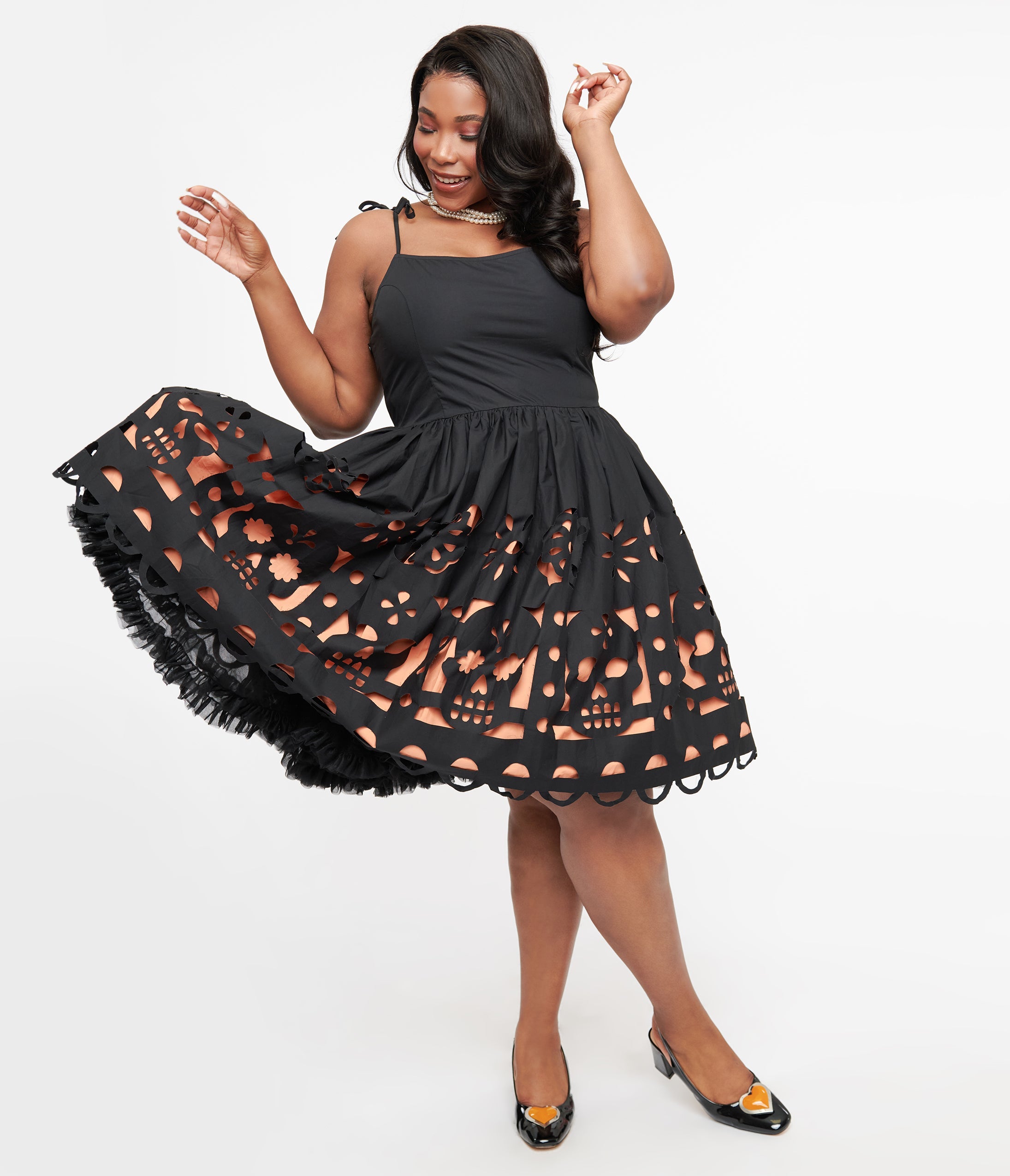 Unique Vintage Plus Size 1950s Black Orange Dia De Los Muertos Cutou