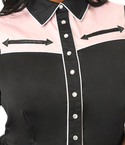 Unique Vintage Plus Size 1950s Black & Pink Rodeo Ready Romper - Unique Vintage - Womens, BOTTOMS, ROMPERS AND JUMPSUITS