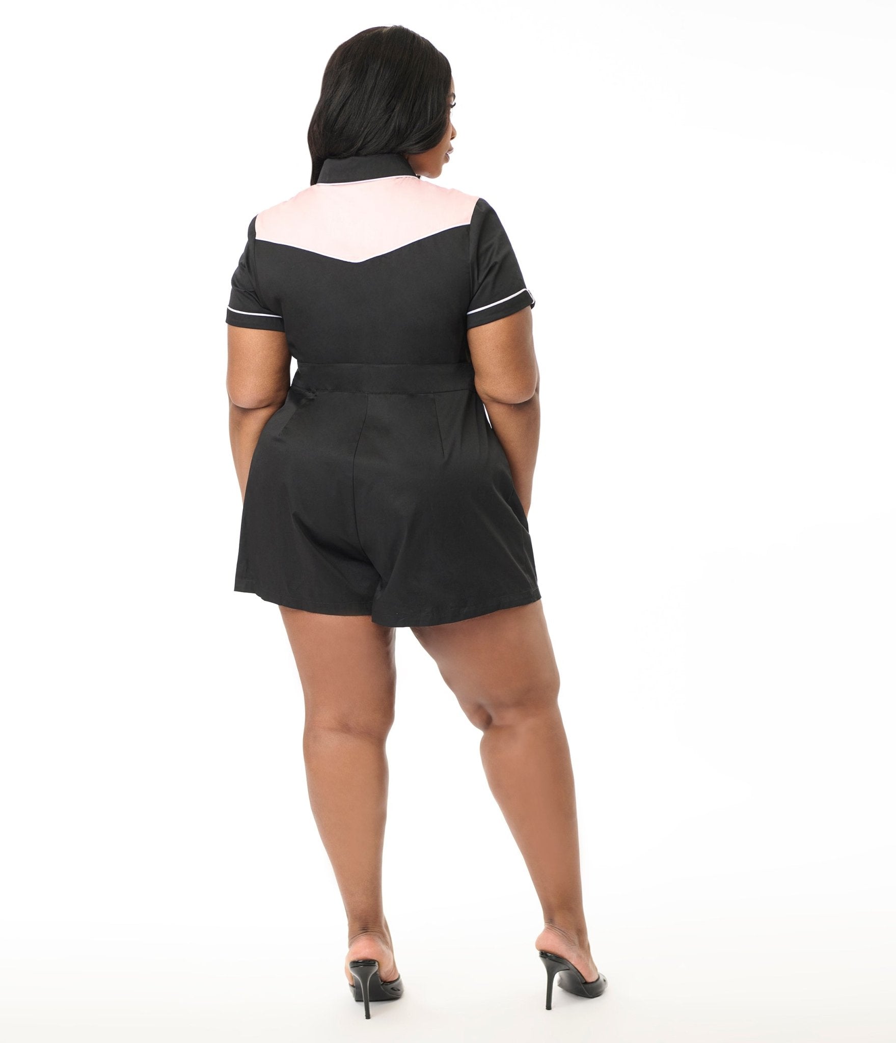 Unique Vintage Plus Size 1950s Black & Pink Rodeo Ready Romper - Unique Vintage - Womens, BOTTOMS, ROMPERS AND JUMPSUITS