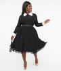 Unique Vintage Plus Size 1950s Black Polka Dot Tulle Swing Dress