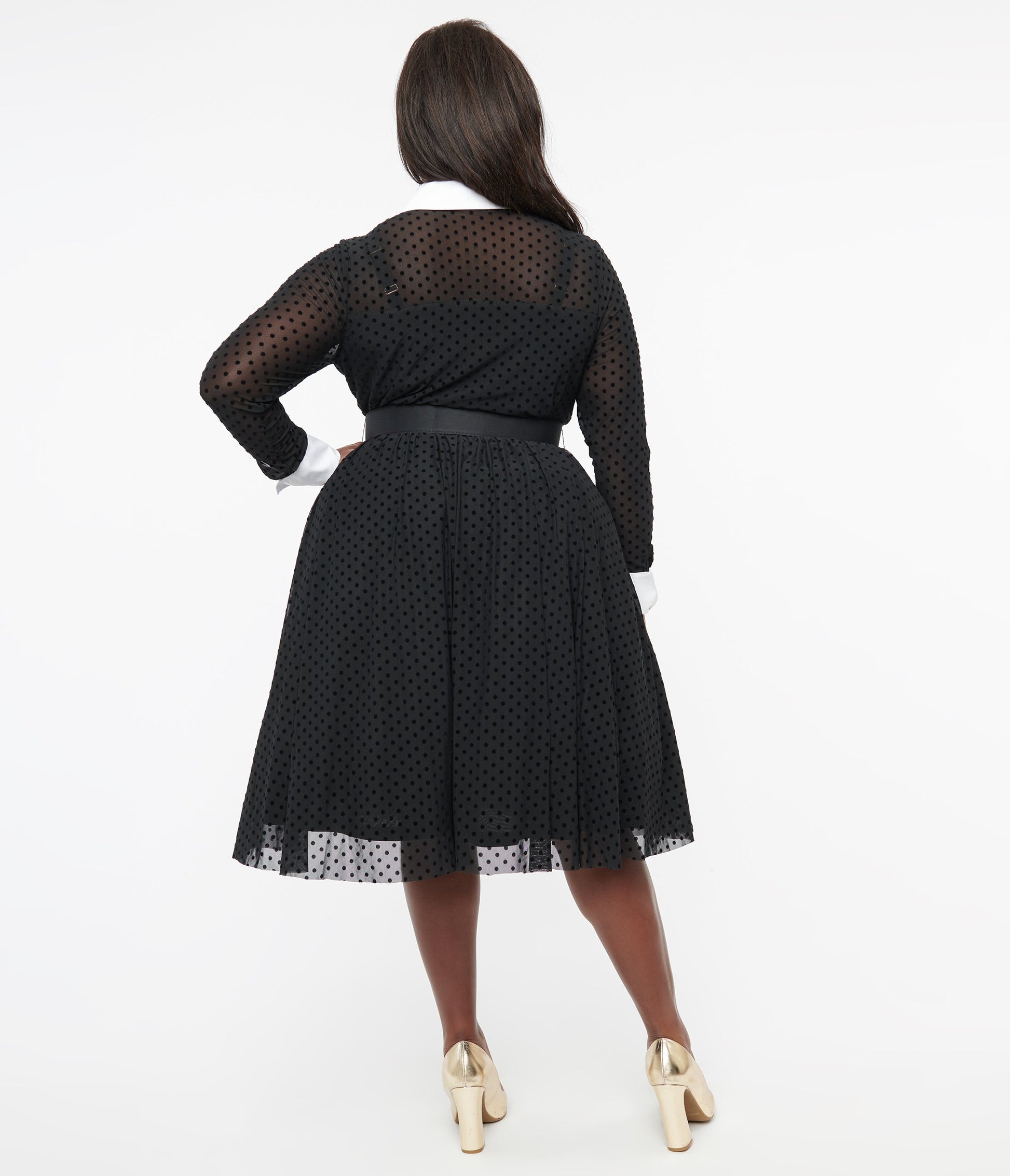 Unique Vintage Plus Size 1950s Black Polka Dot Tulle Swing Dress - Unique Vintage - Womens, DRESSES, SWING