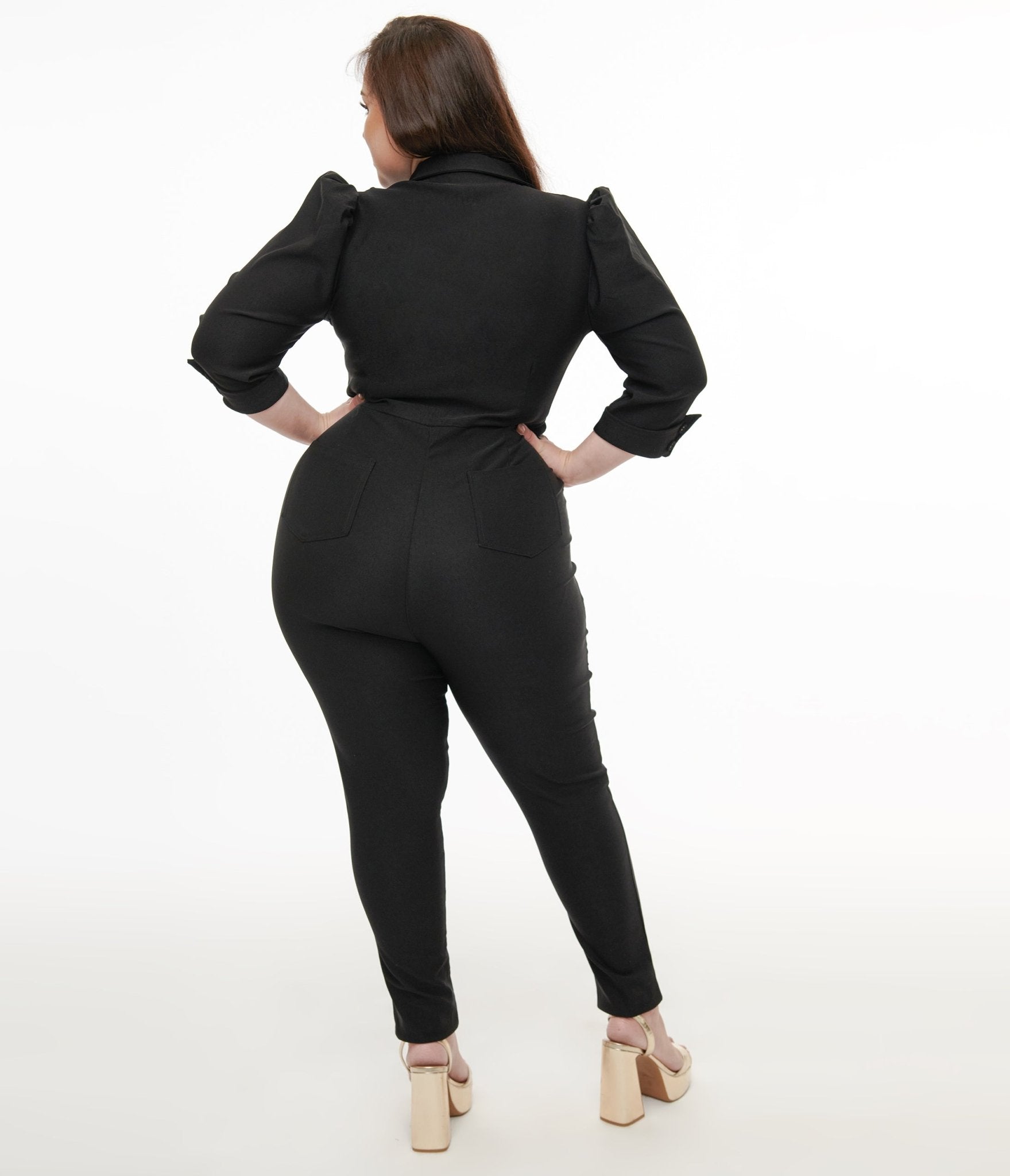 Unique Vintage Plus Size 1950s Black Puff Sleeve Jumpsuit - Unique Vintage - Womens, BOTTOMS, ROMPERS AND JUMPSUITS