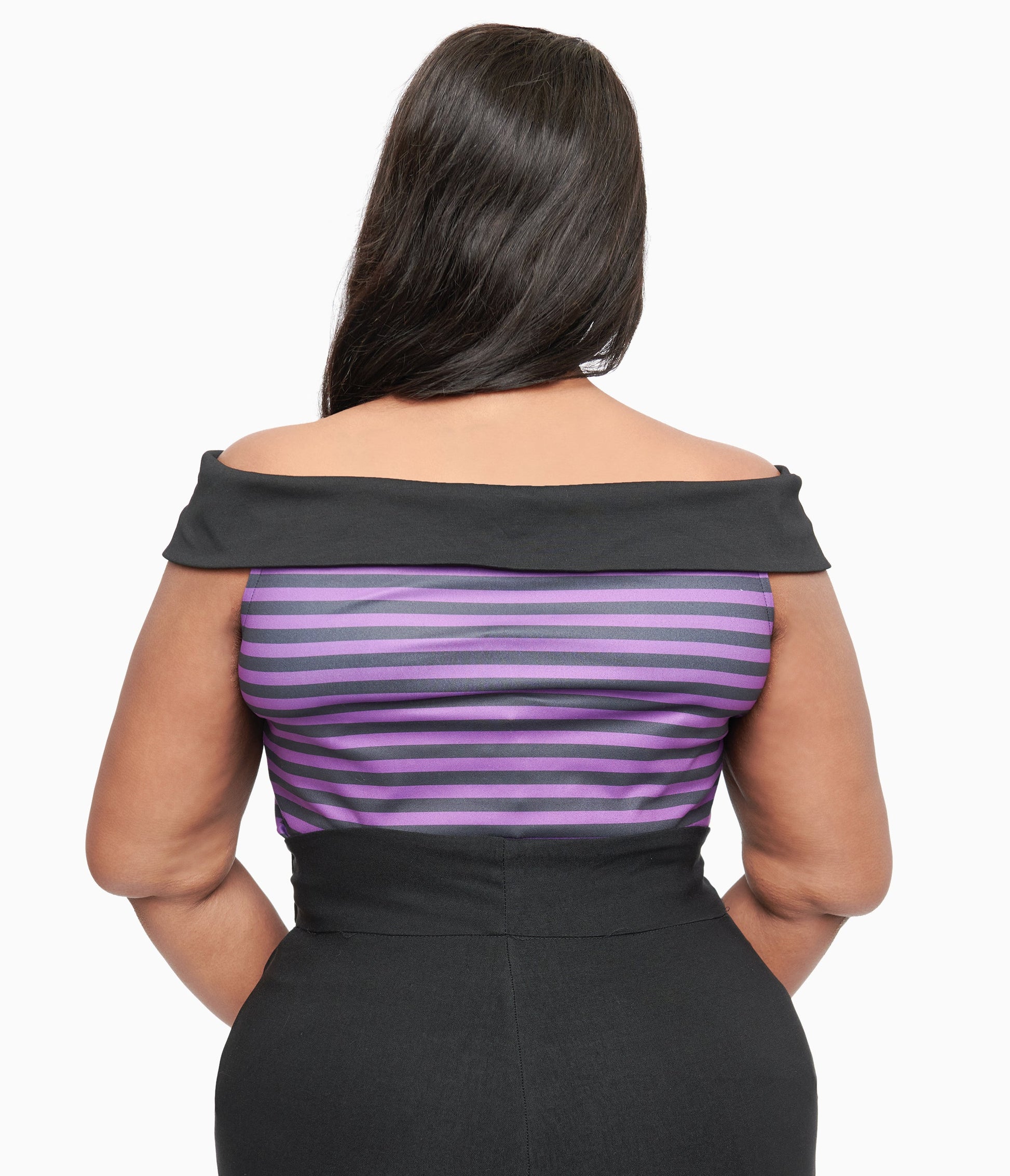 Unique Vintage Plus Size 1950s Black & Purple Stripe Maraschino Top - Unique Vintage - Womens, TOPS, KNIT TOPS