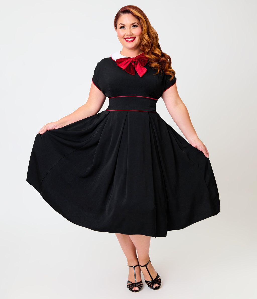 Unique Vintage Plus Size 1950s Black & Red Cheryl Swing Dress - Unique Vintage -