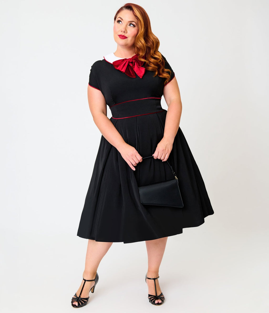 Unique Vintage Plus Size 1950s Black & Red Cheryl Swing Dress - Unique Vintage -